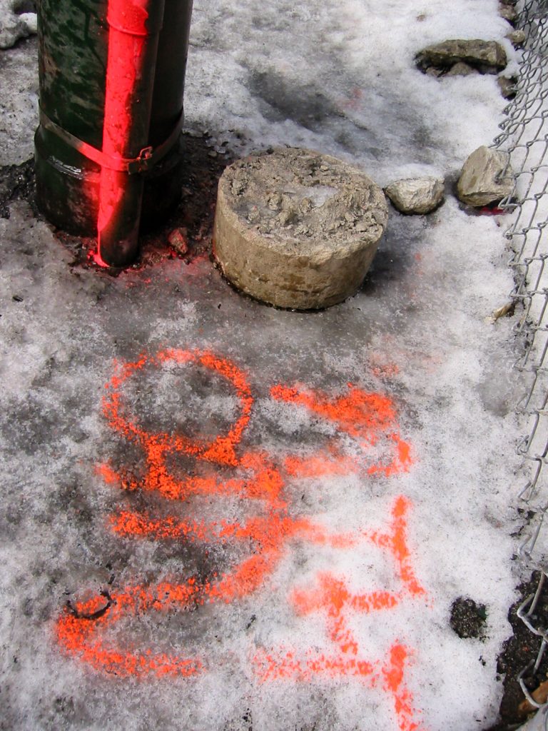 Spray paint on snow, March 2002