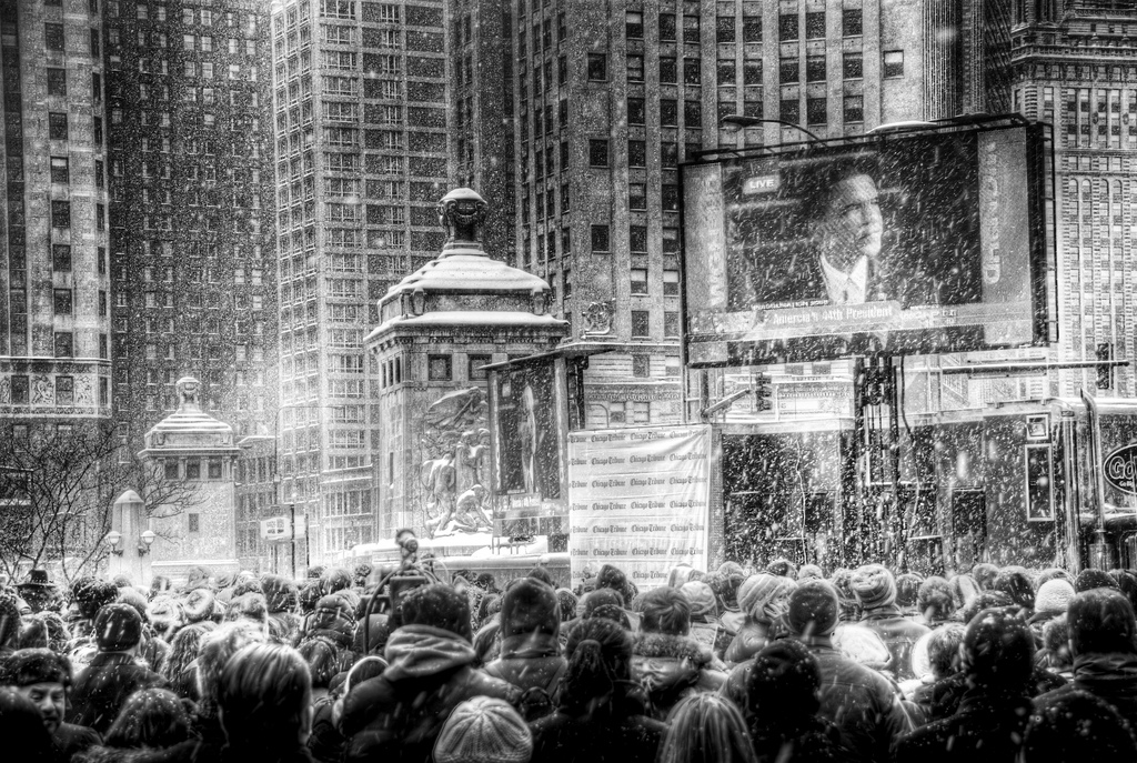 Barack Obama Inauguration jumbotron in Chicago 7