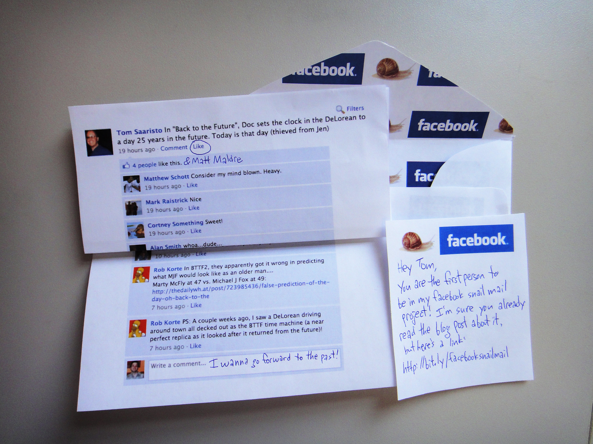Facebook snail mail comment