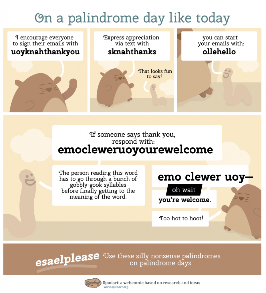 webcomic about silly palindrome phrases to use in messages