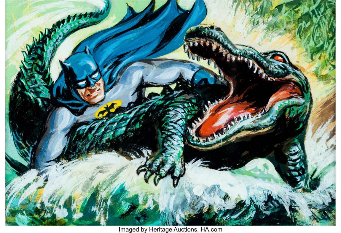 Norm Saunders Batman Trading Card Red Series Grappling a Gaator Topps 1966