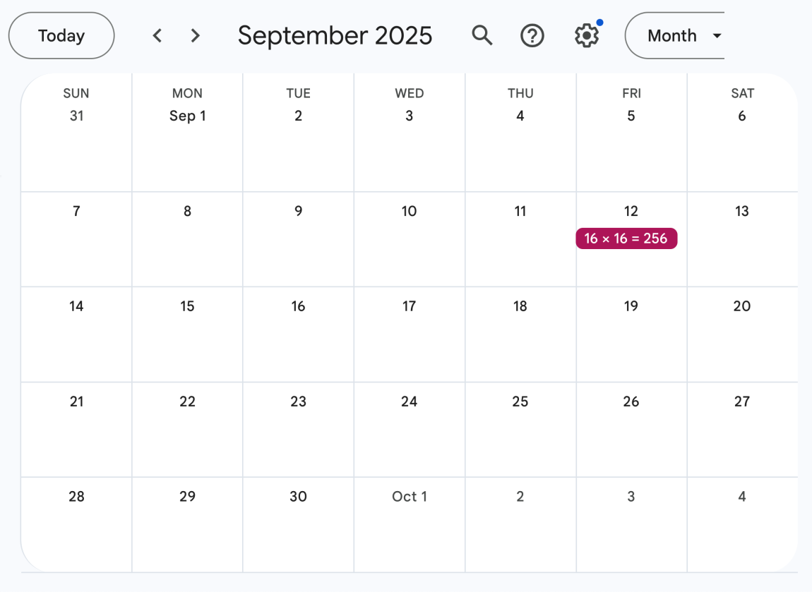 Calendar with square number days in September 2025