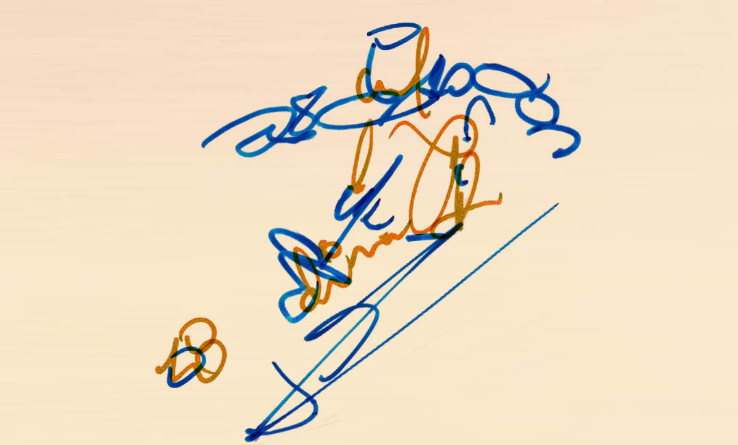 The drawing with he shapes from Ronoaldinho's autograph highlighted in brown.