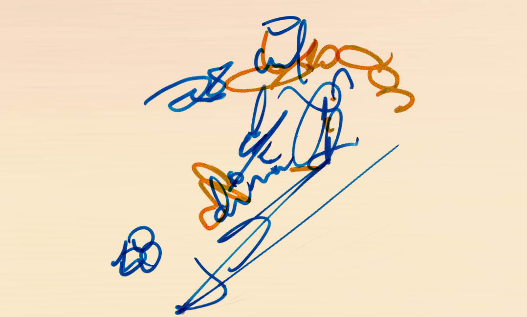 The drawing with he shapes from Rivoldo's autograph highlighted in brown.