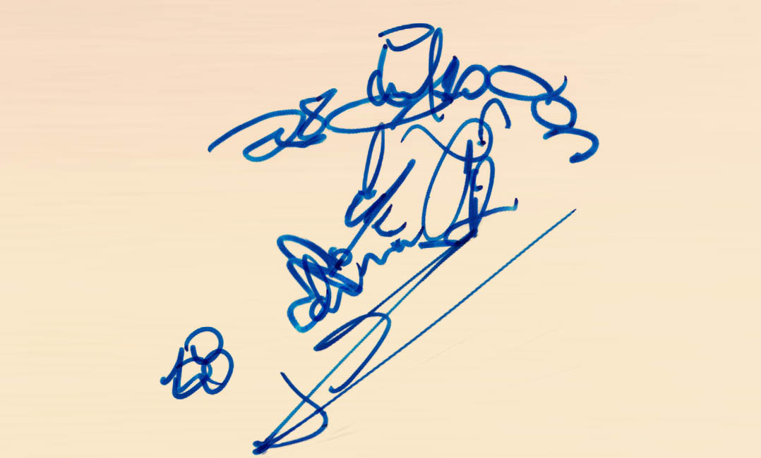 a stylized figure in motion—almost like a player mid-kick with a ball nearby. It’s abstract but clearly intentional, and the layering gives it movement and energy, just like the players themselves.