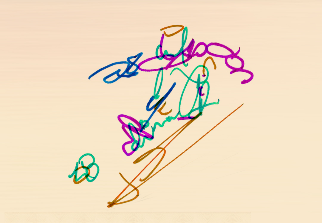 Drawing with each player's autograph in a different color