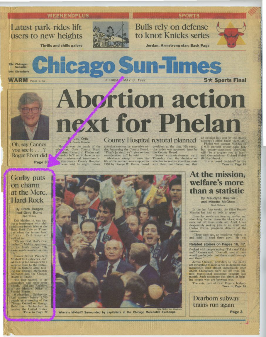 Front page of Chicago Sun-Times on Friday, May 8, 1992