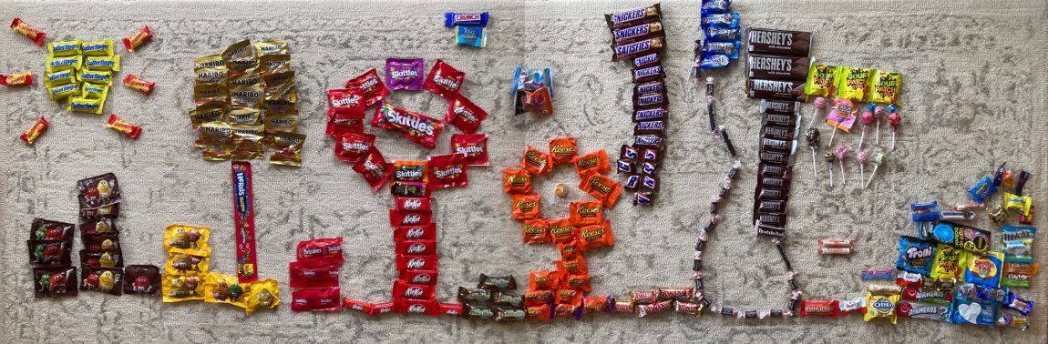 Reese's Peanut Butter Cups
Kit Kat
Snickers
Twix
M&M's (Plain, Fun Size)
Skittles (Small Pack)
Milky Way
Butterfinger
Crunch
Laffy Taffy (Small size)
Three Musketeers
Hershey's Milk Chocolate/Miniature
Reese's Pieces/Fast Break
Starburst (Small Pack)
