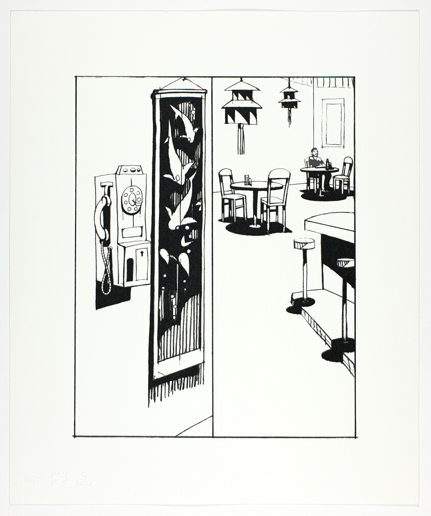 "Pay Phone in Cafe, from The Plain of Smokes" by Kenneth Price, 1981 from Art Institute of Chicago 1994.759.31