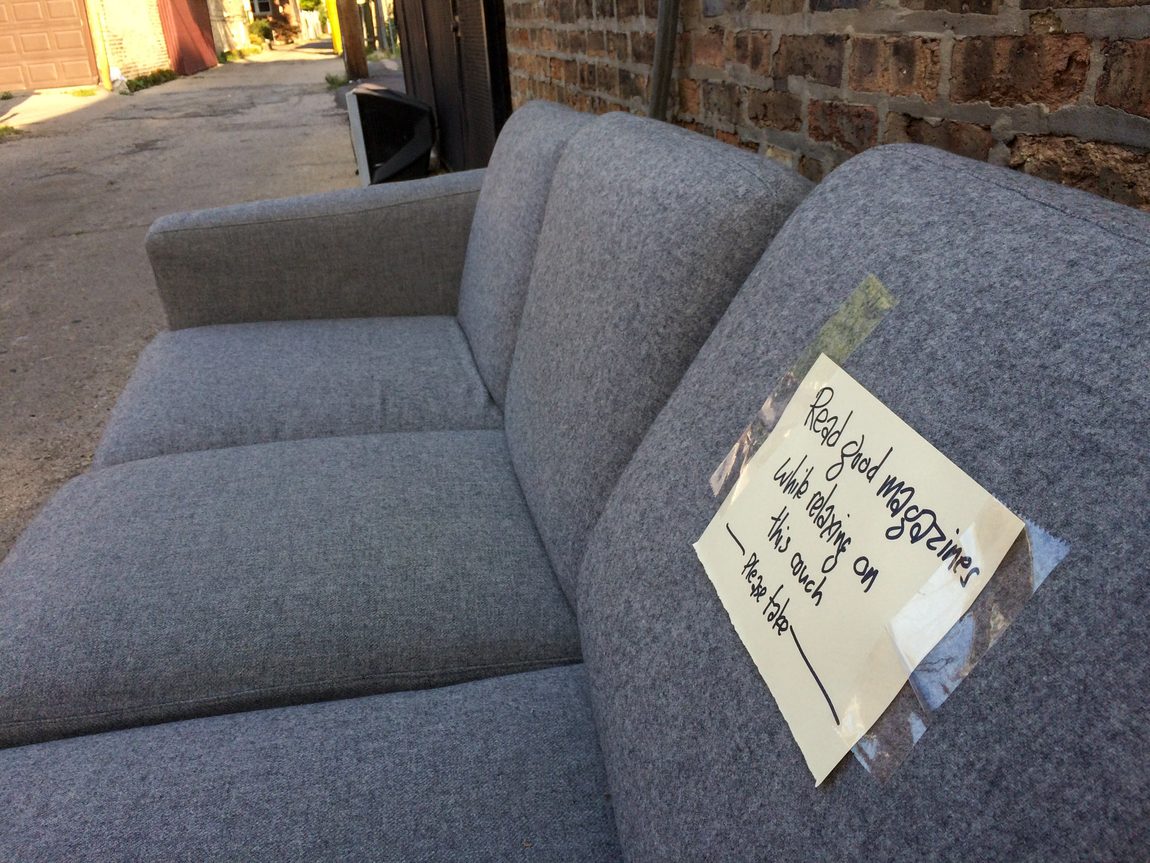 Read good magazines while relaxing on this couch. Please take.