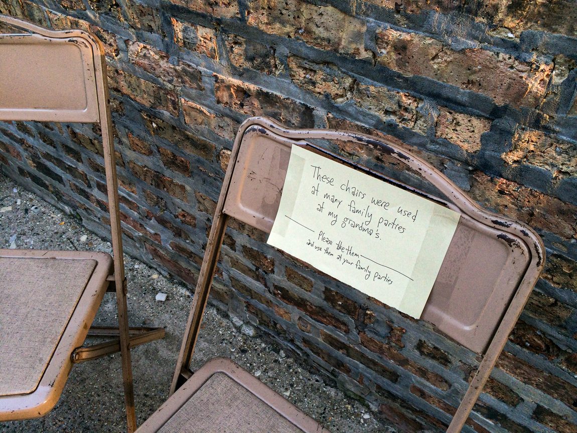 These chairs were used at many family parties at my grandma's. Please take and them use them at your family parties.